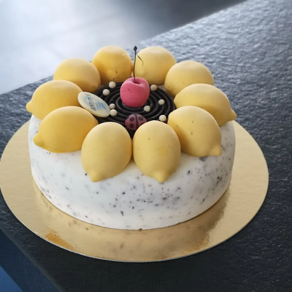 Eistorte Mit Den Sorten Stracciatella Dunkle Schokolade Und Mango