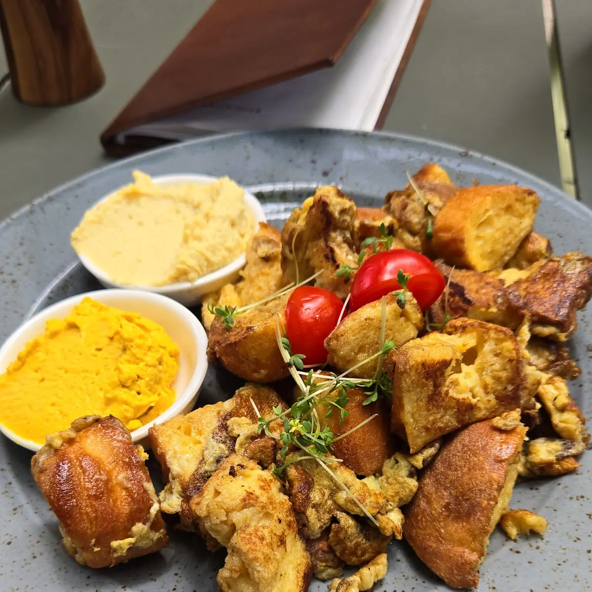 Salty French Toast with 2 Types of Hummus Dips
