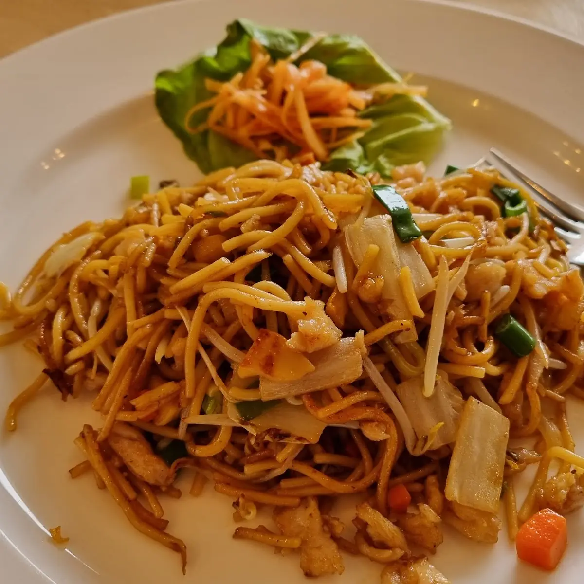 Gebratene Nudeln Mit Hühnerfleisch Und Gemüse