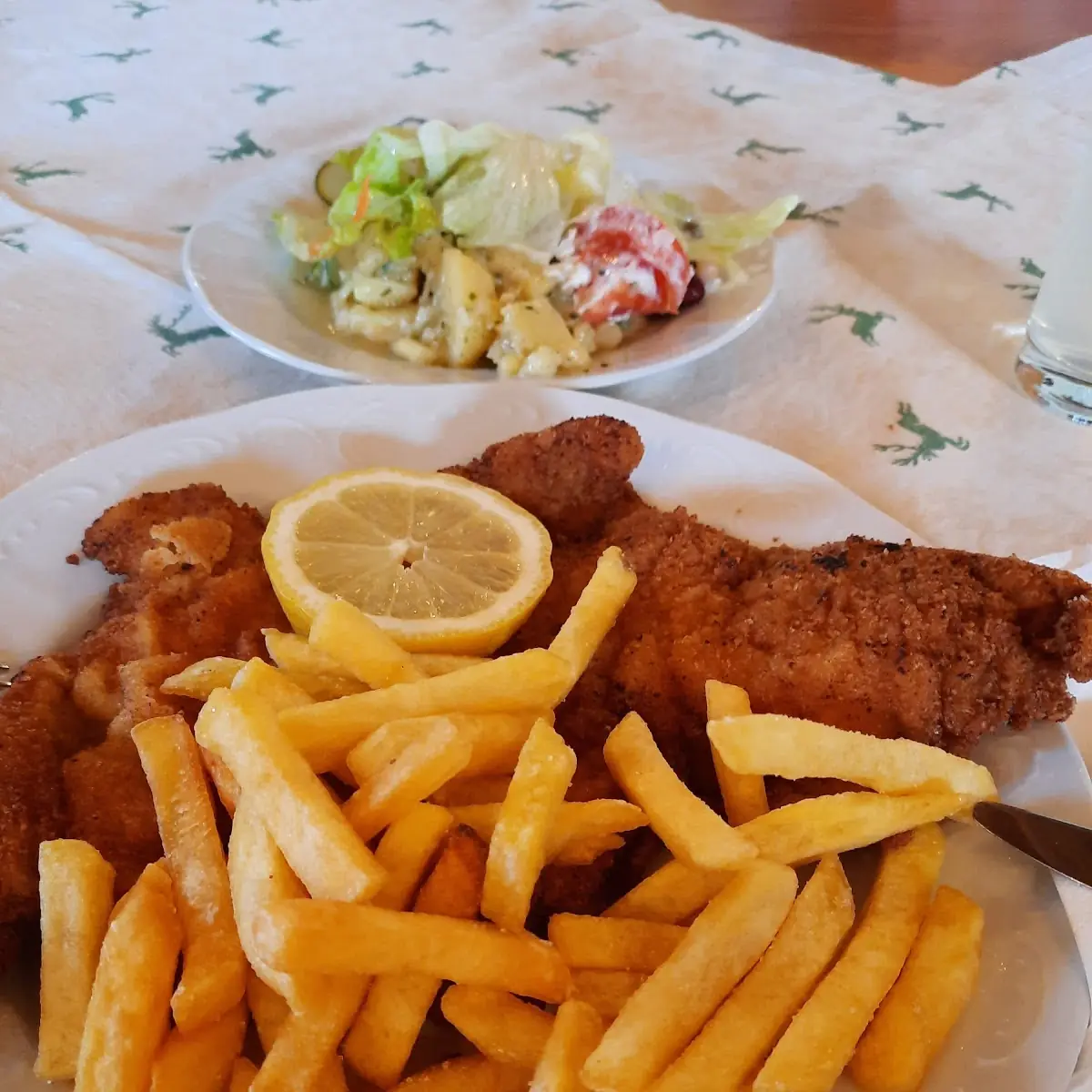Hühnerschnitzel Mit Pommes Frites Salat