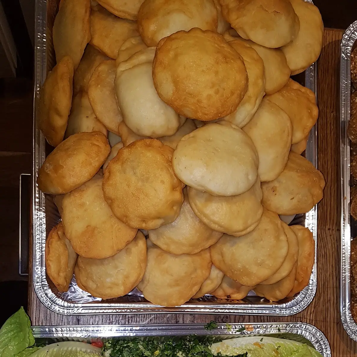 Falafel Tabbula Sambusak Hummos Cheese Salad