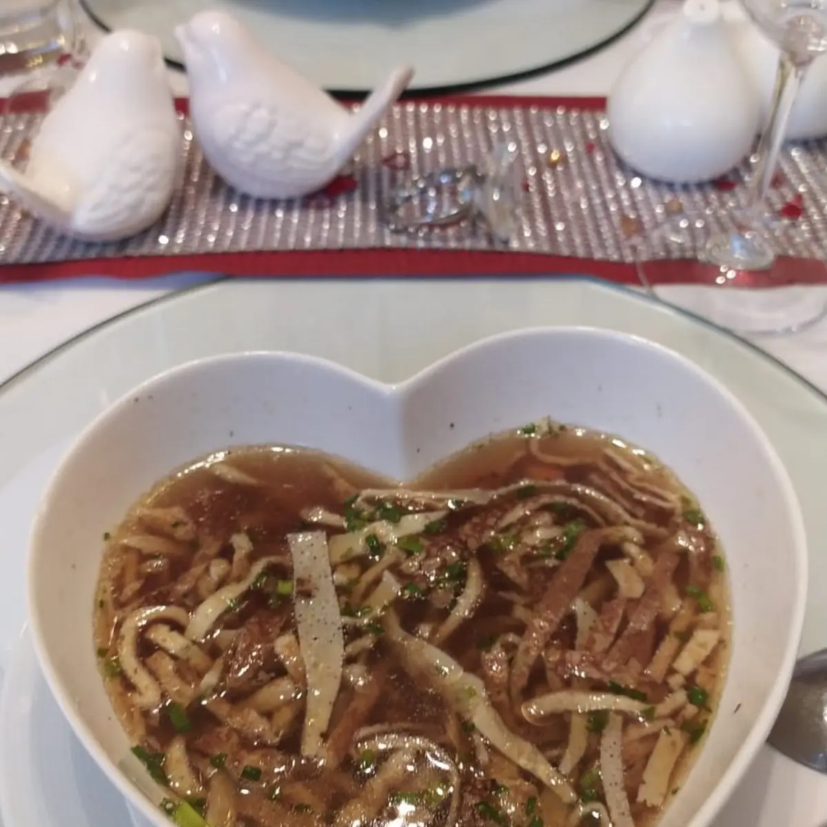 Beef Broth with Sliced Pancakes