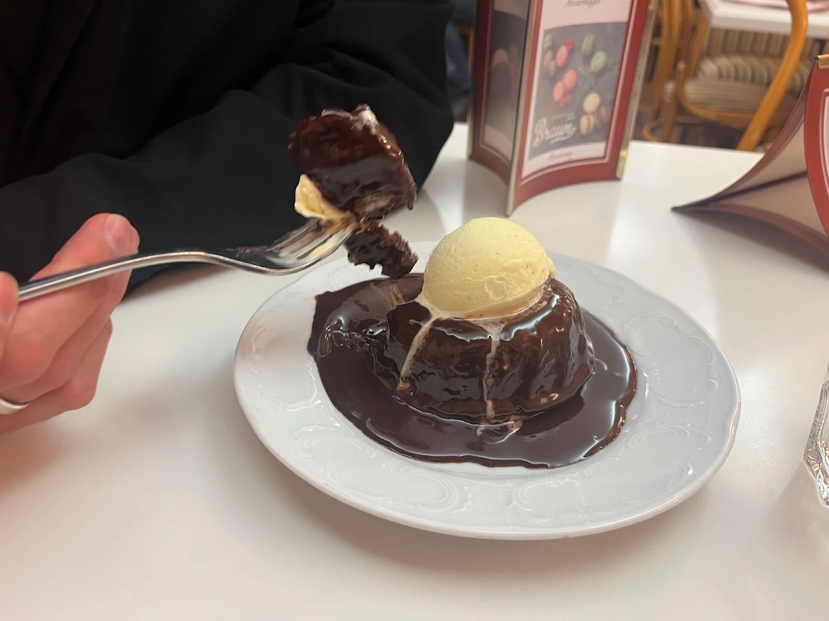 Chocolate Cake Hot Fudge Sauce and Vanilla Ice Cream