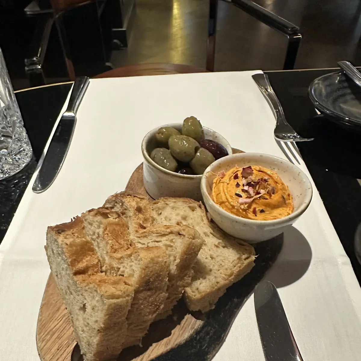 Tomato Butter Olives and Fresh Bread