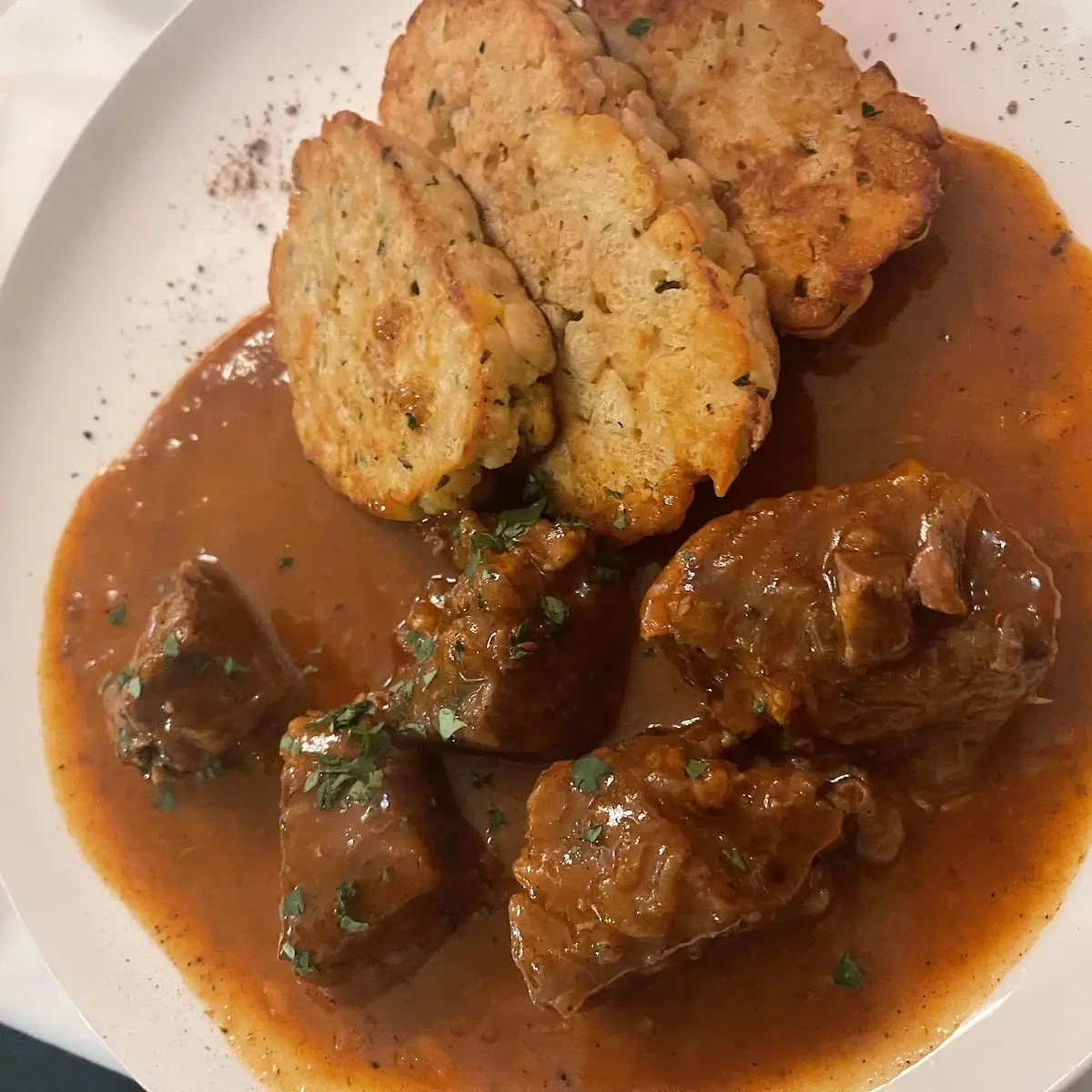 Beef Goulash with Bread Dumplings
