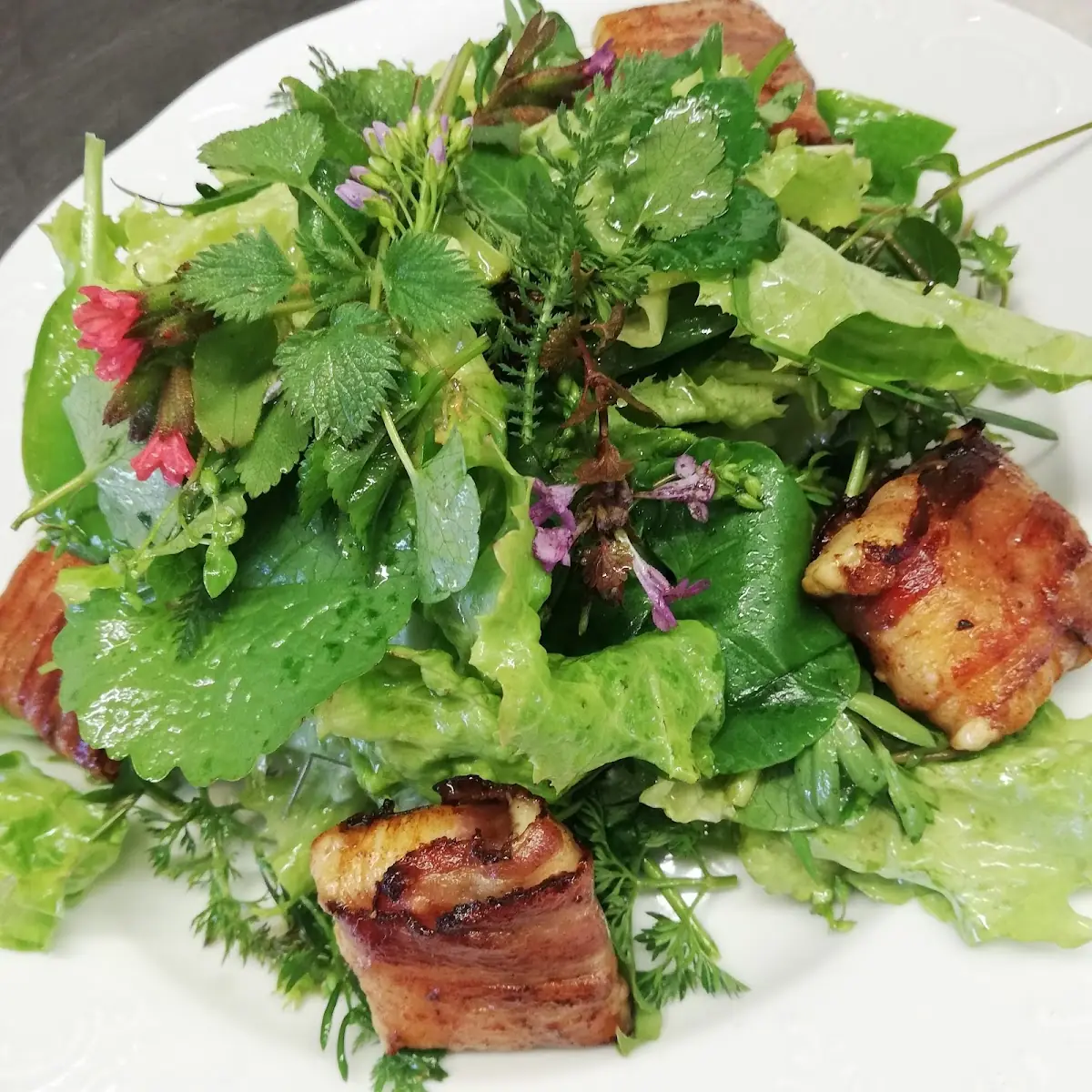 Frühlingskräutersalat Mit Hirtenkas Im Speckmantel