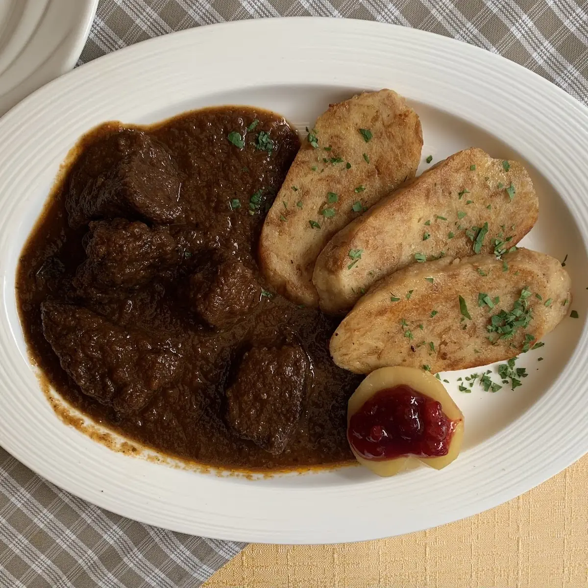 Goulash of Beef and Slice Bread-Dumplings