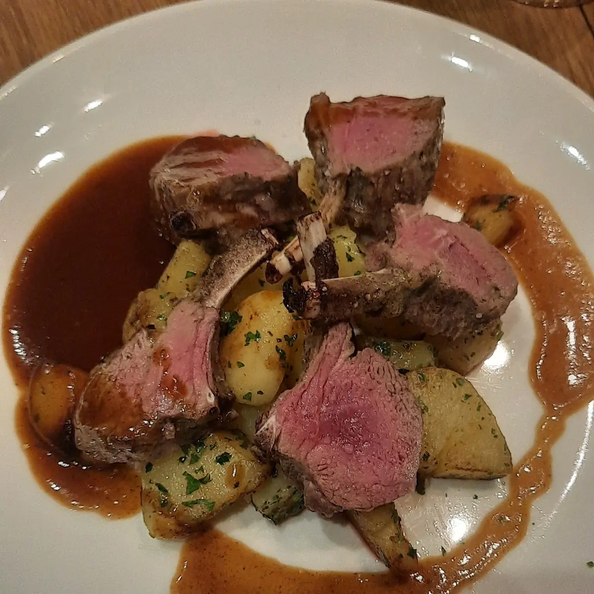 Lamb Cutlets with Potato in a Red Wine Dew
