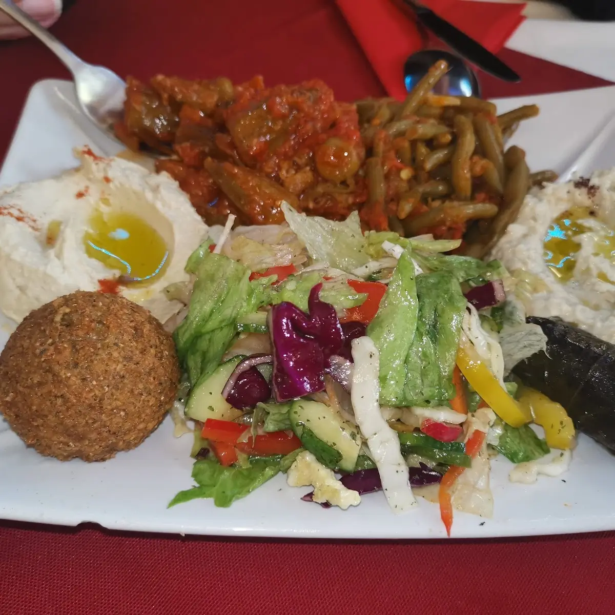 Hummus Baba Ghanouj Grape Leaves Potato Salad Fattoush