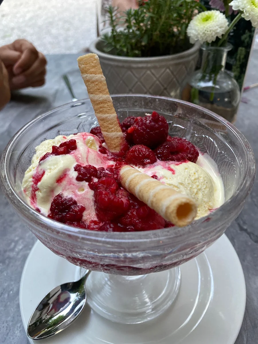 Vanilleeis Mit Heißen Himbeeren