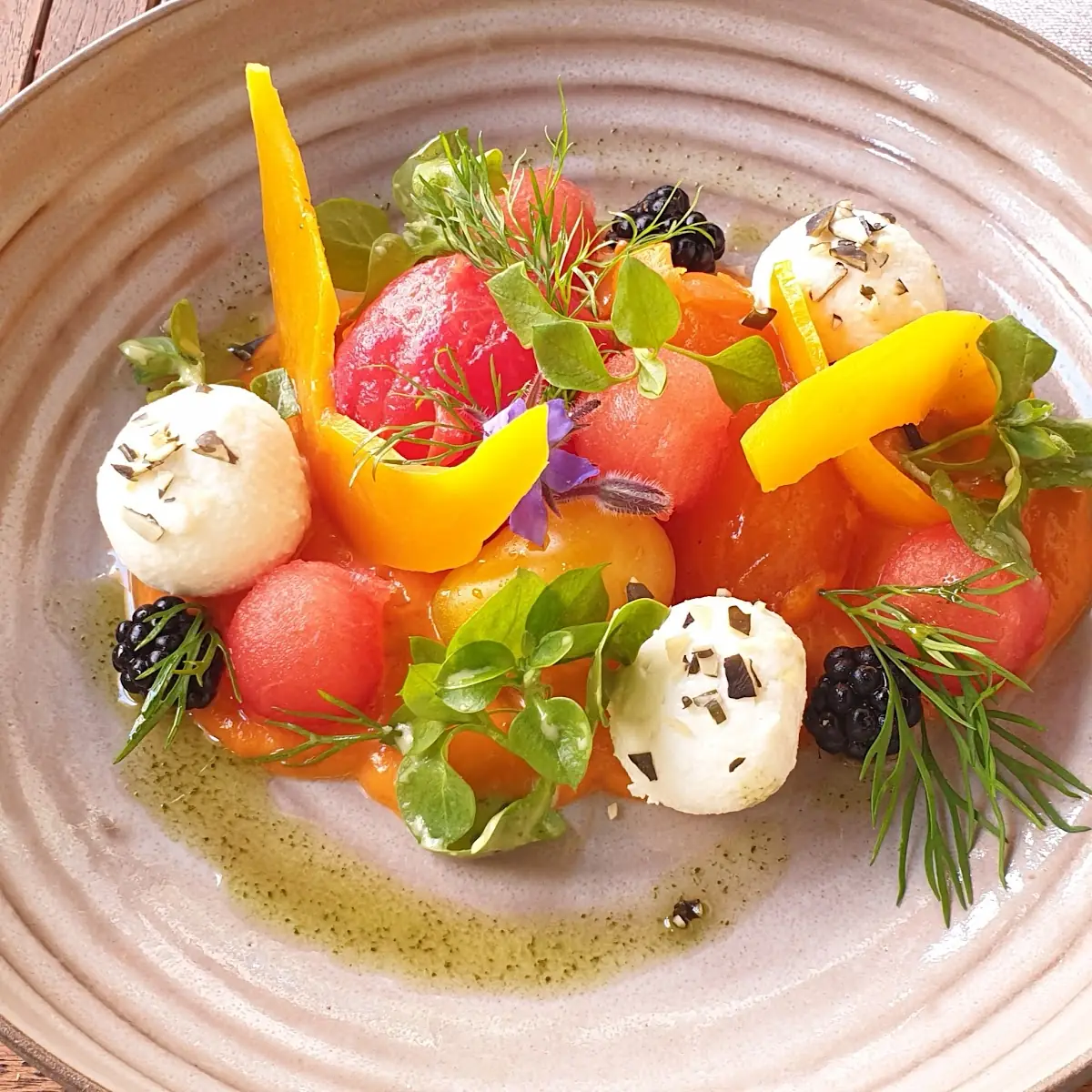 Paradeiser Vielfalt Butternuss Kürbis Wassermelone Schaffrischkäse