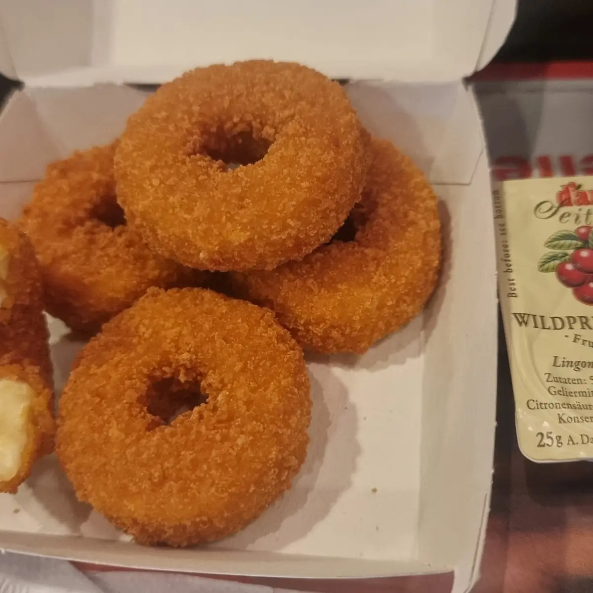 Camembert Donuts with Cranberry Sauce