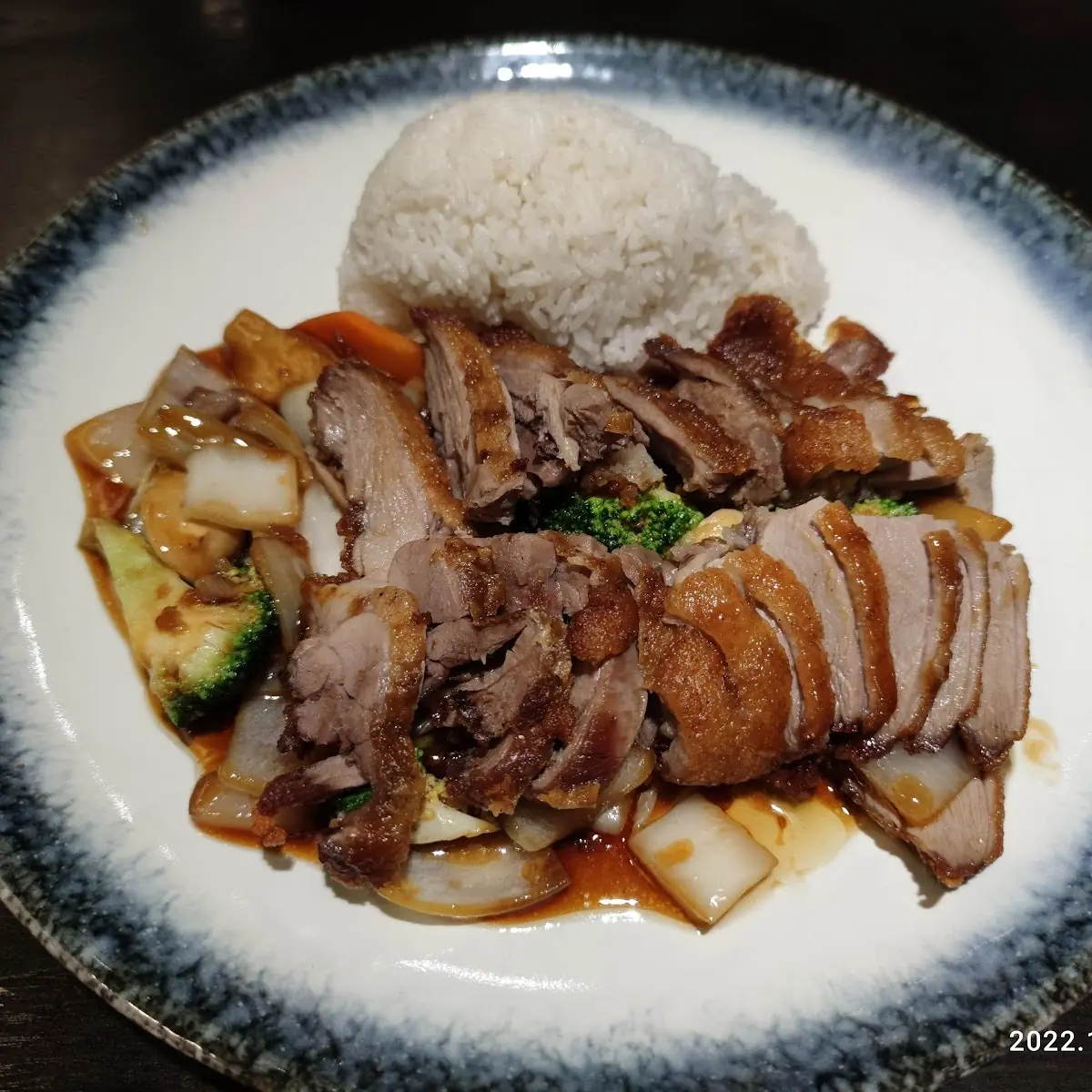 Gebackene Ente Mit Reis Und Teriyaki Sauce