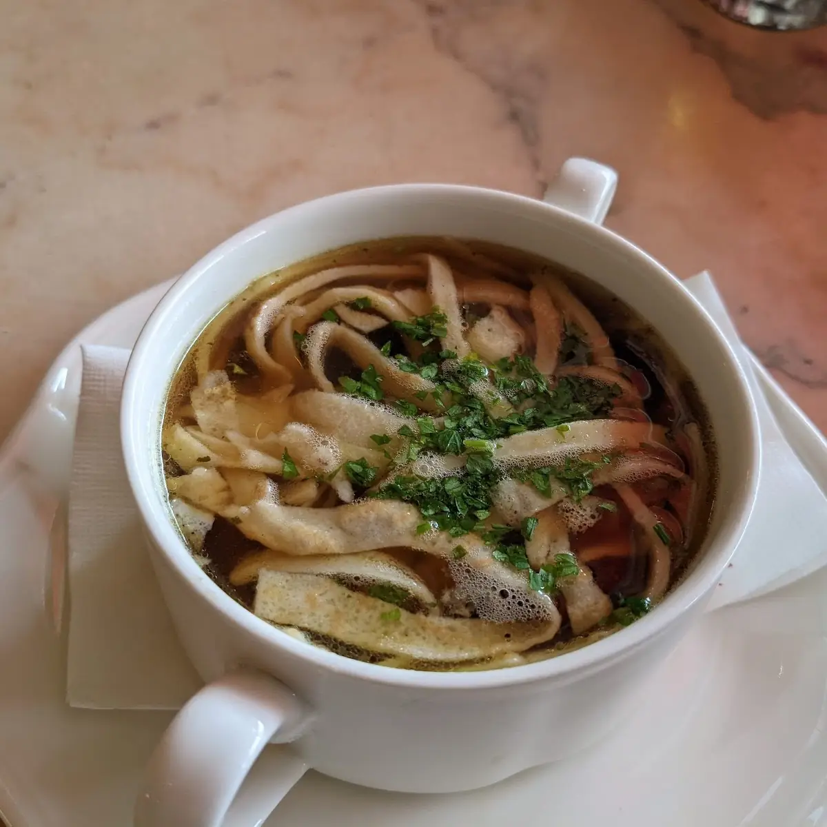 Beef Broth with Sliced Pancakes