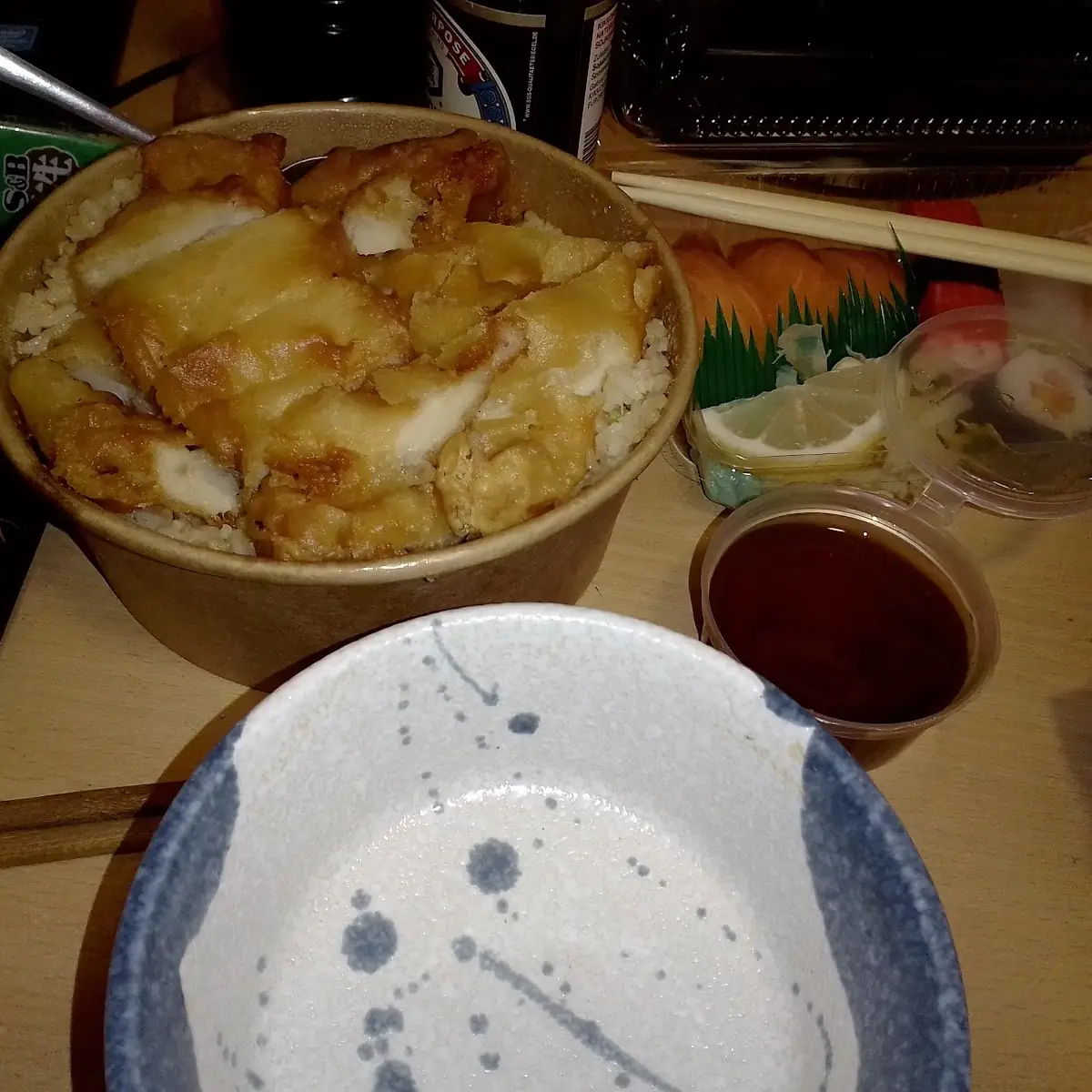 Takchicken & Egg Fried Rice and a Small Sushi Set