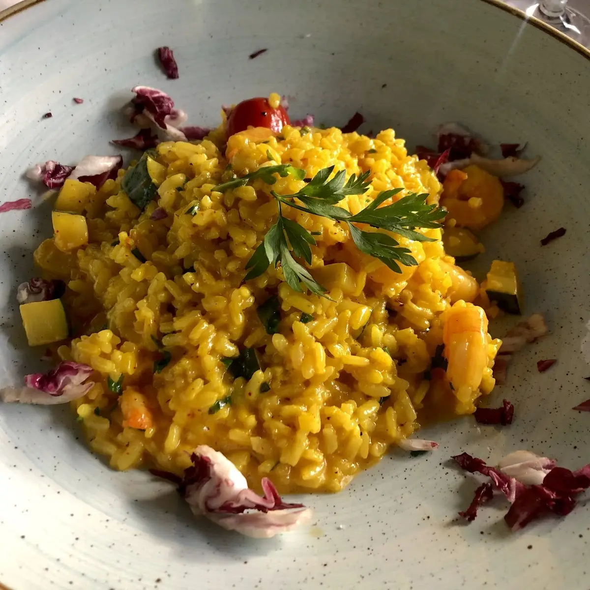 Safranrisotto Mit Gemüse Und Shrimps