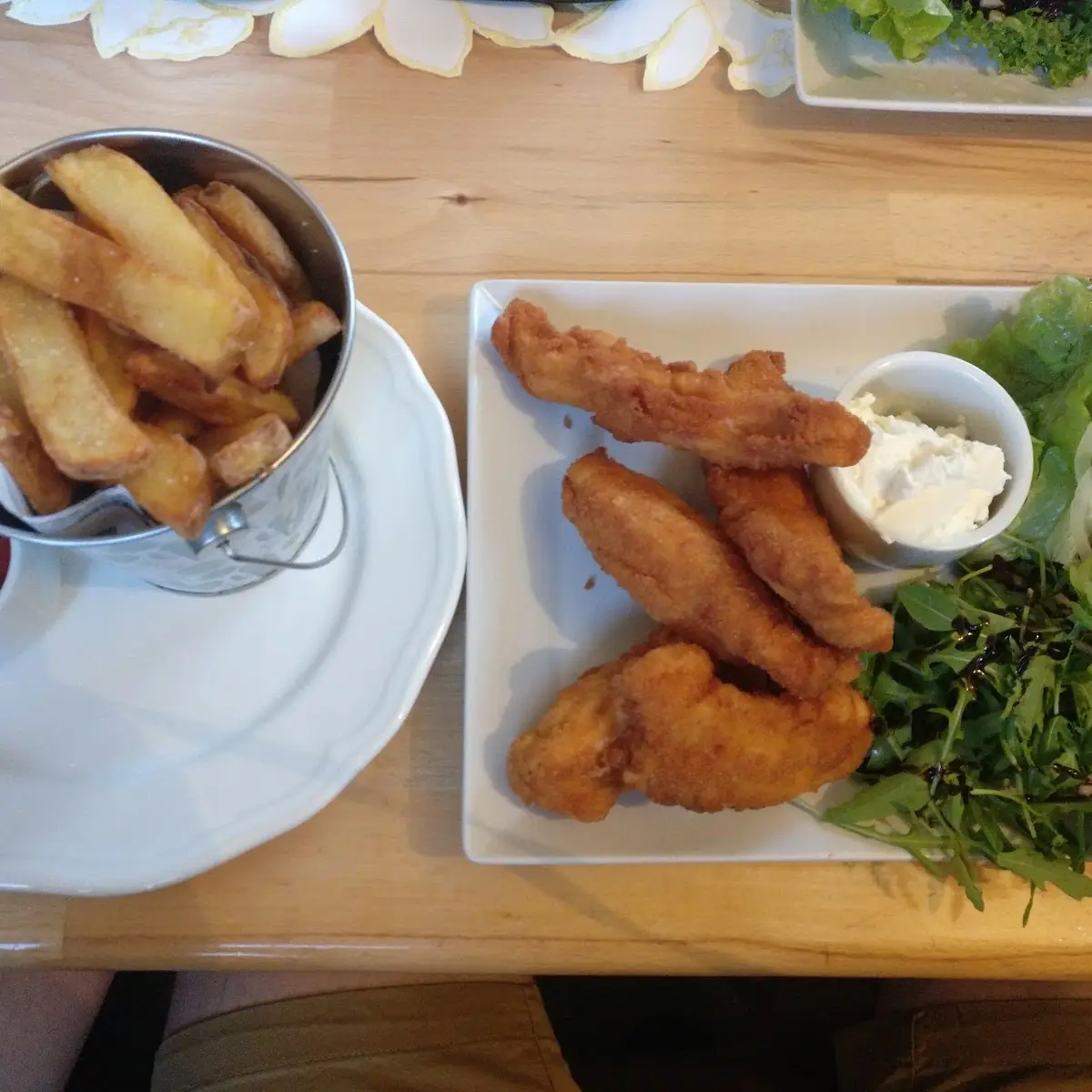 Chicken with Vegetable Salad and French Fries