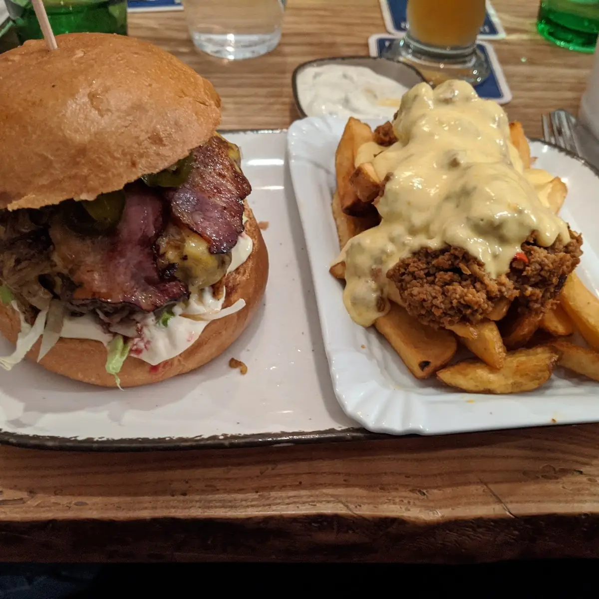 Spicy Burger with Bacon and Chilli Cheese Fries