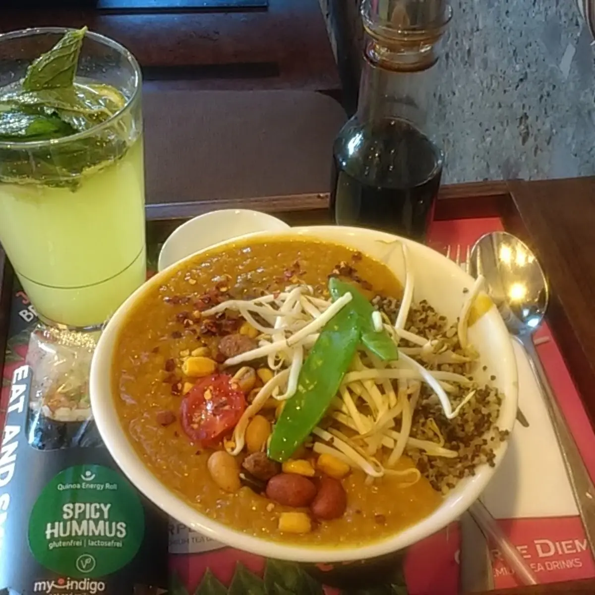 Indigo Bowl of Quinoa and Dal Mansoor with Crispy Nuts