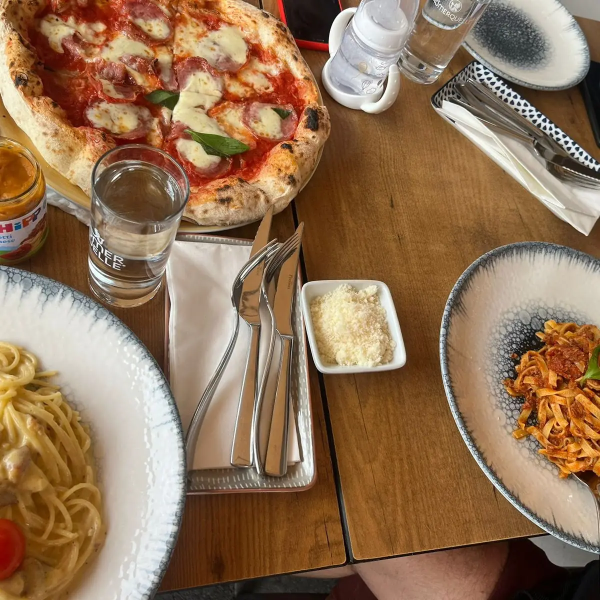 Bolognese and Carbonara Pasta Salami Pizza