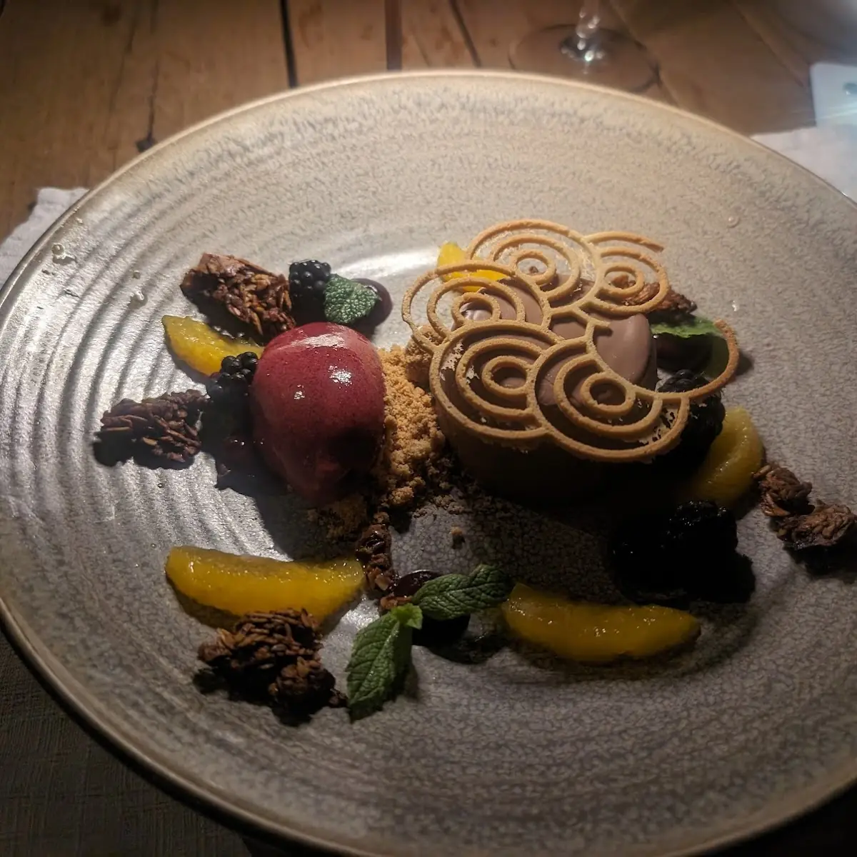 Chocolate Tarte with Mango-Chili Ragout