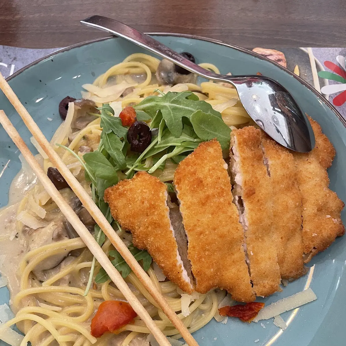 Spaghetti Funghi A Cotoletta