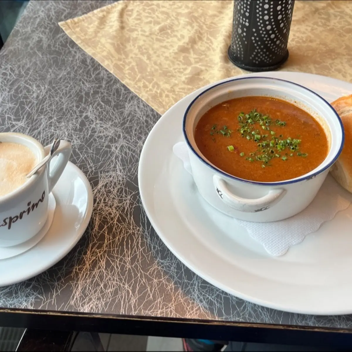 Goulash Soup and Cappuccino