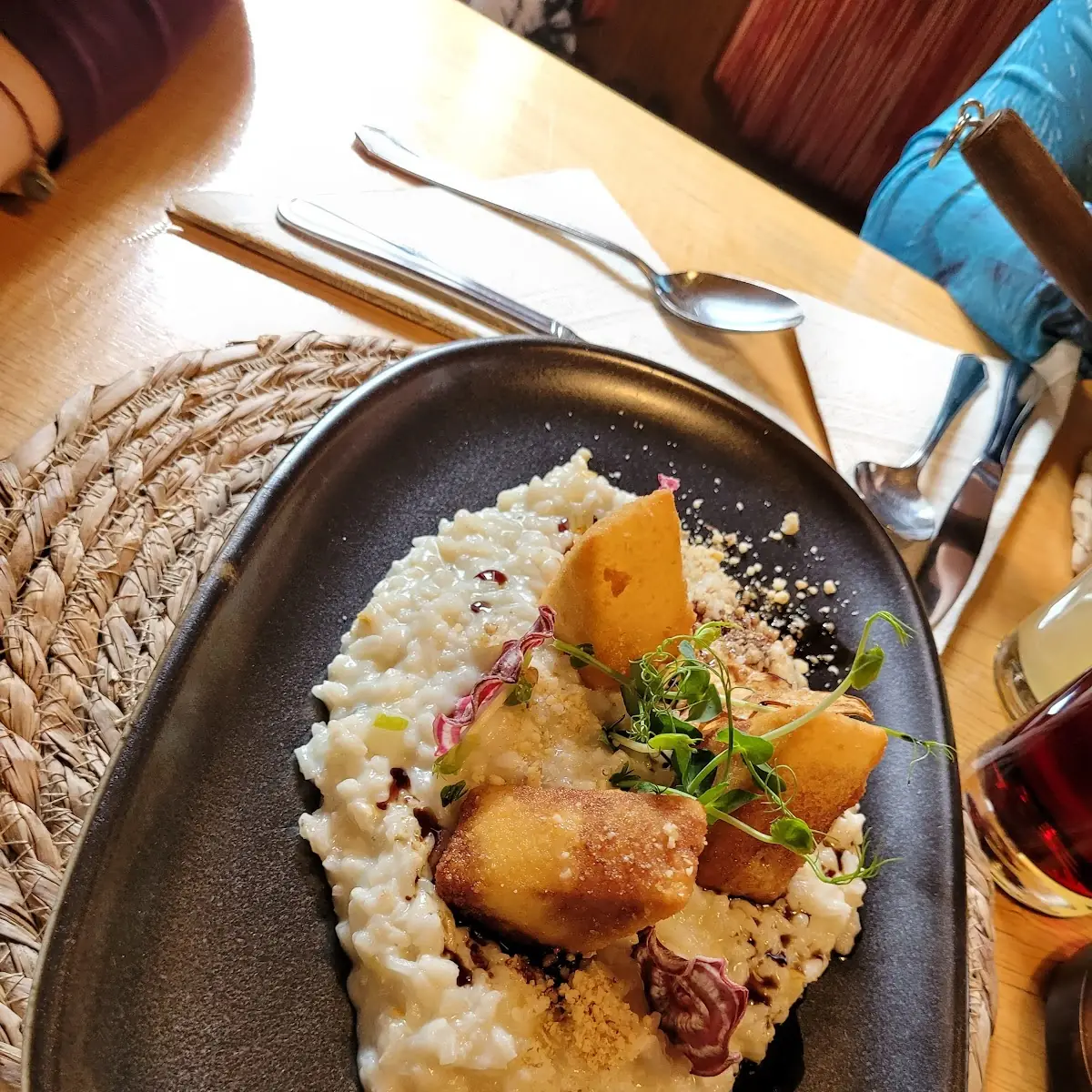 Gebackener Camembert Mit Birnen Gorgonzola Risotto