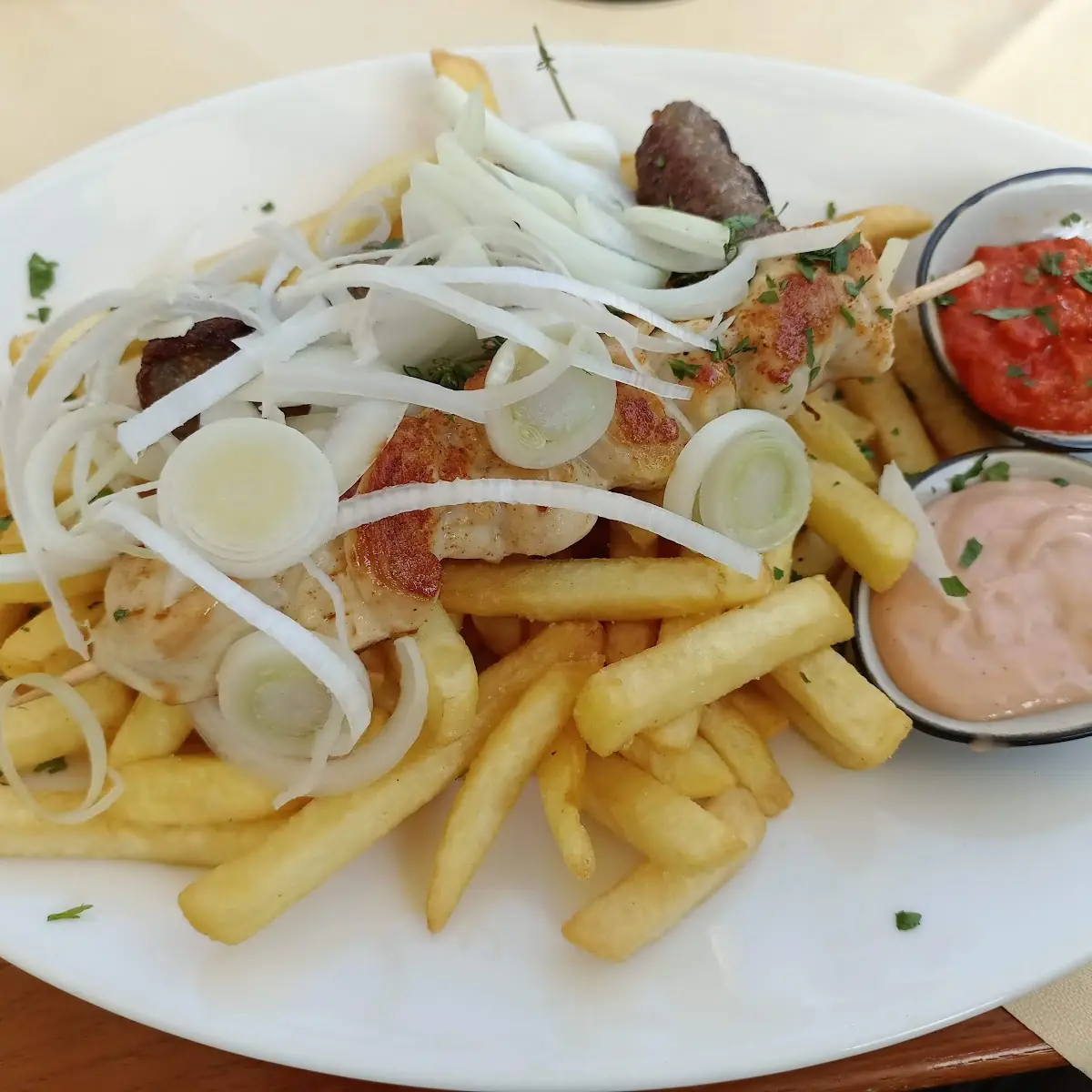 Hühnerspieß Und Cevapcici Teller