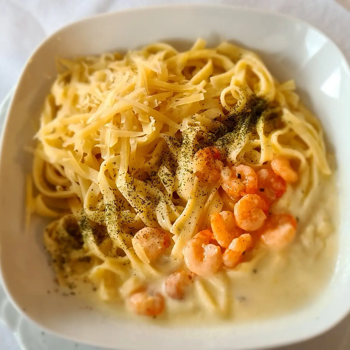Bandnudeln Mit Garnelen In Weißweinsoße