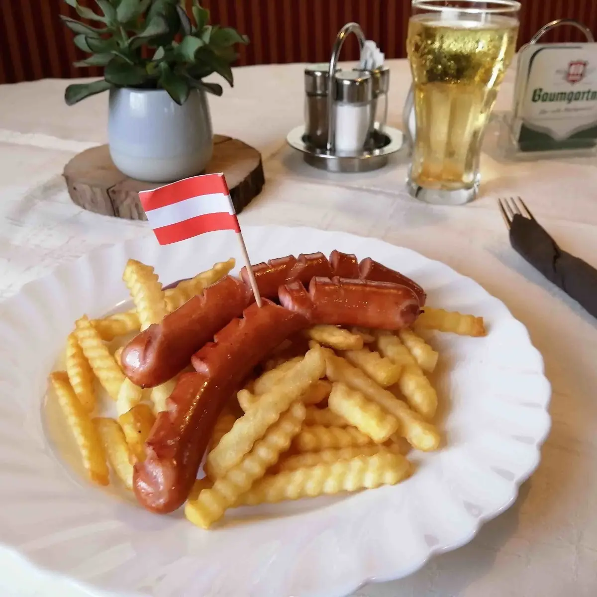 Berner Würstel Berner Sausage With French Fries And Salad