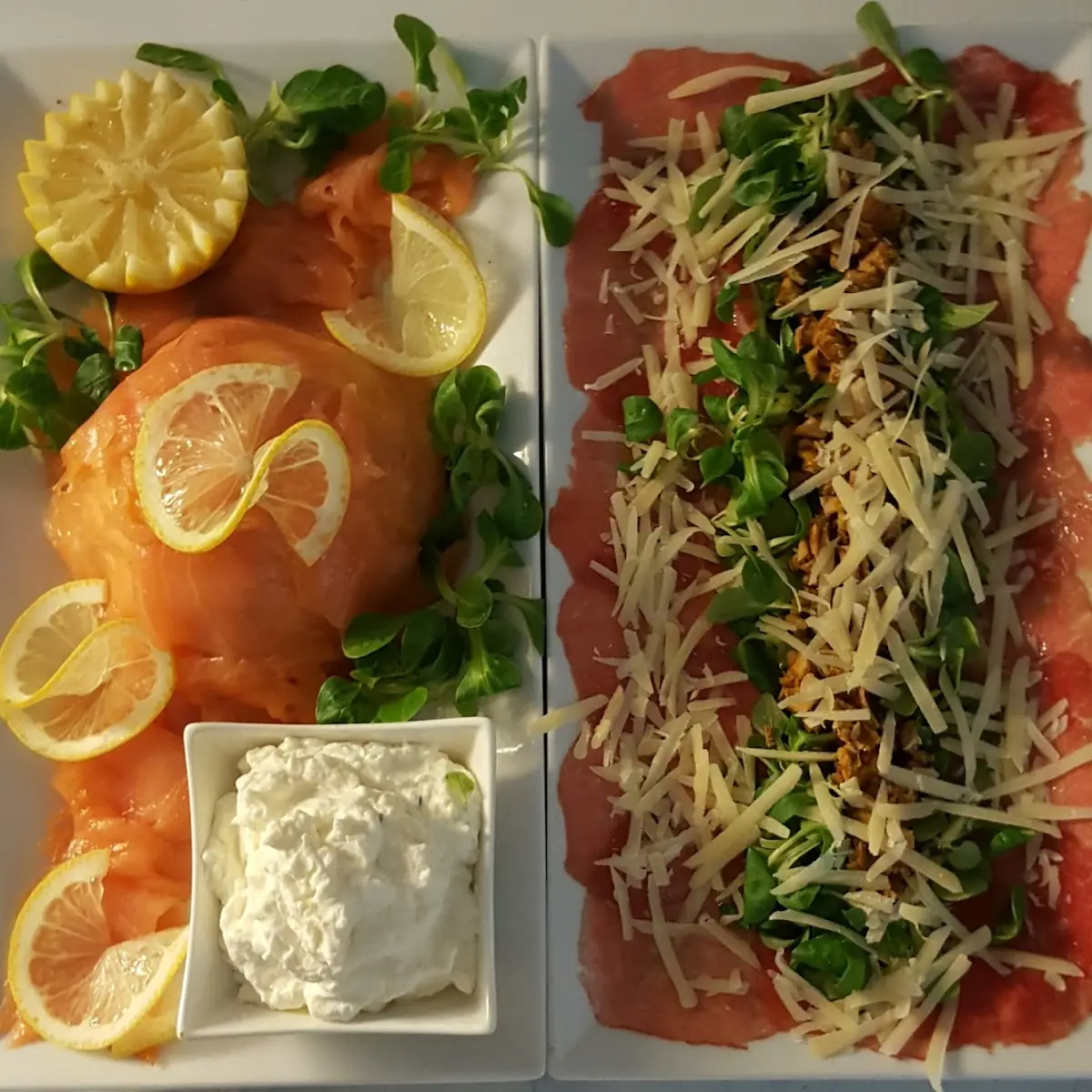 Beef Carpaccio with Salad Bouquet and Fresh Parmesan
