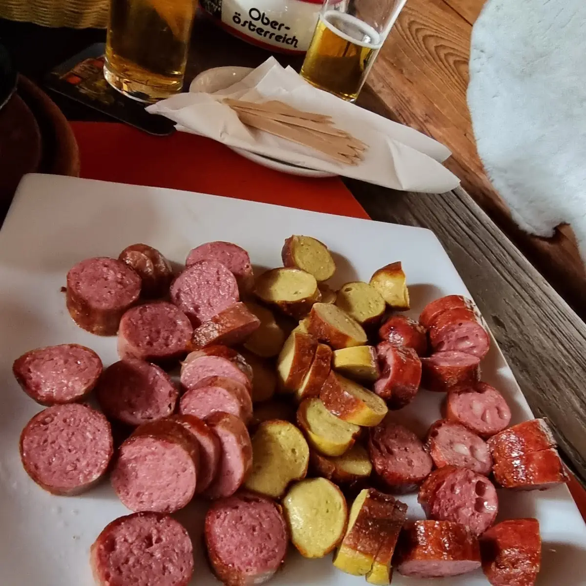 Currywurst Straußenbratwurst Straußenkäsekrainer