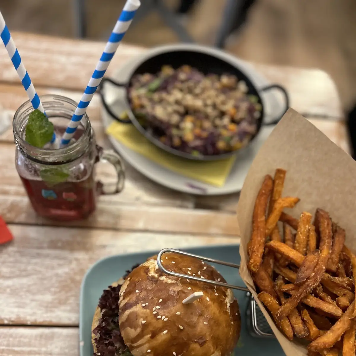 Vegan Burger with French Fries