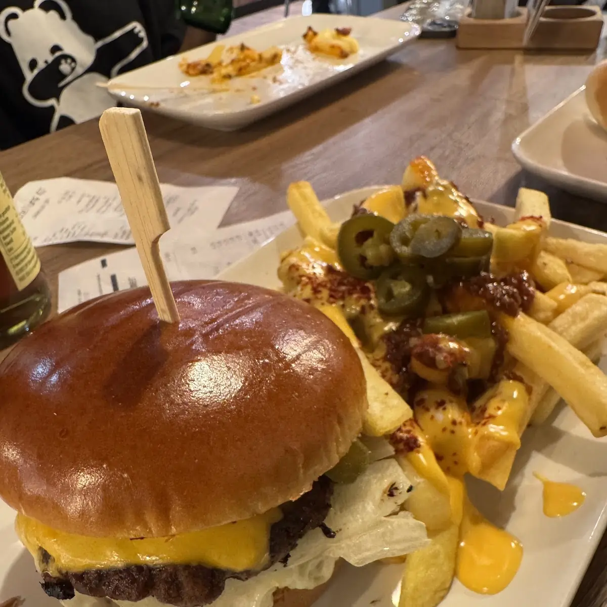 Cheeseburger with Fries and Jalapeños