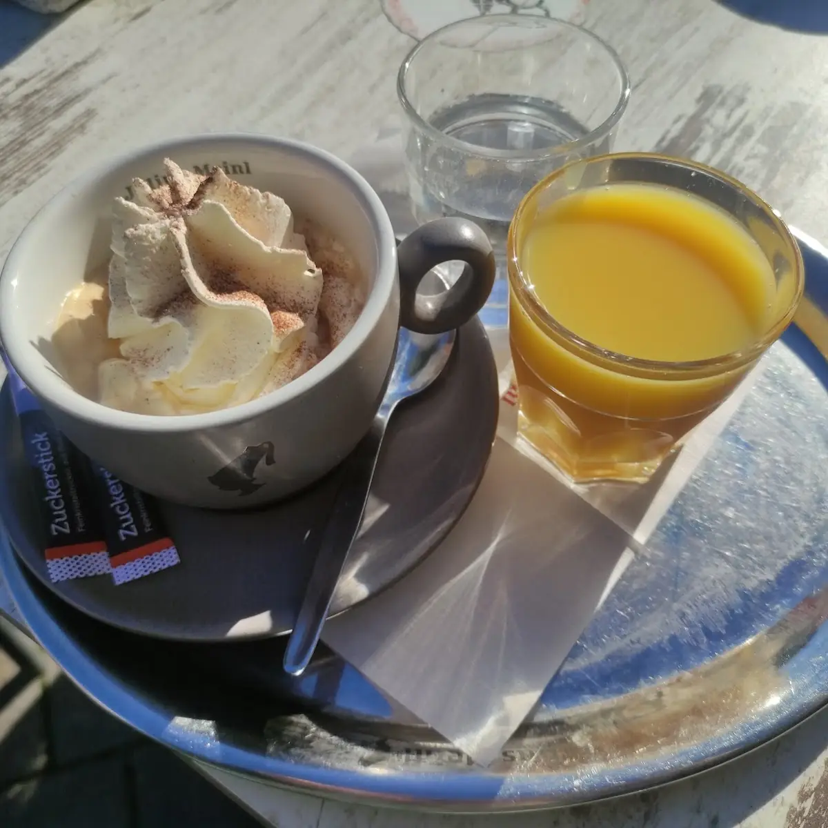 Cappuccino Orange Juice and Water