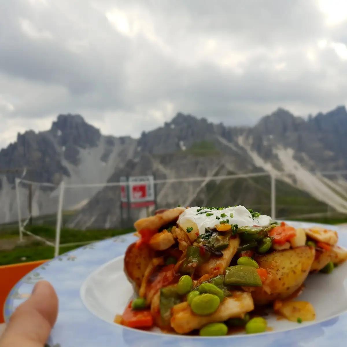 Chicken with Baked Potato Vegetables and Sauer Cream