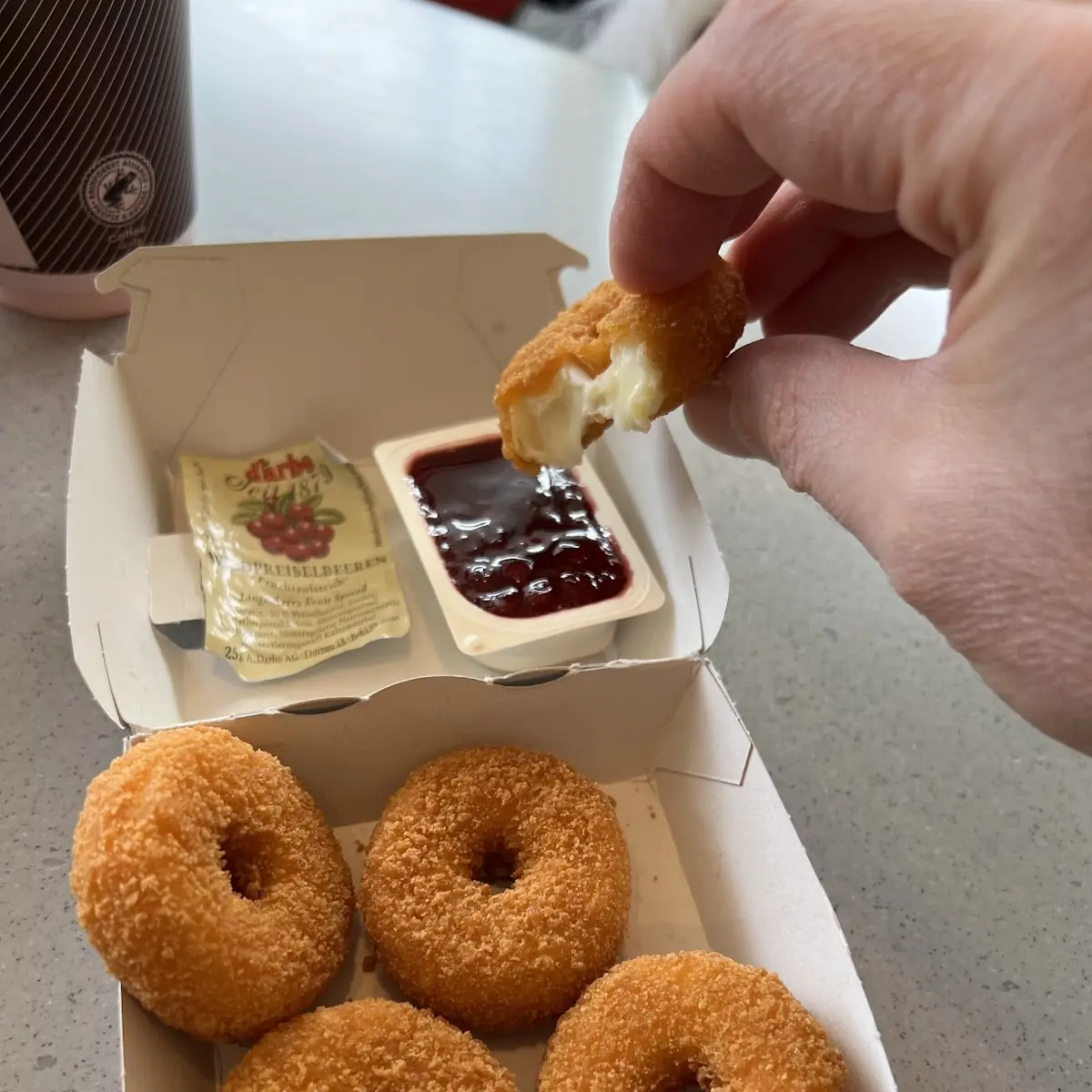 Camembert Donuts with Cranberry Sauce