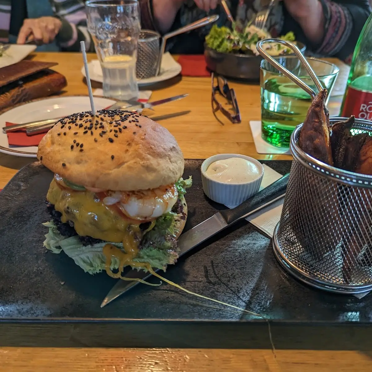 Surf and Turf Burger with Sweet Potato Wedges