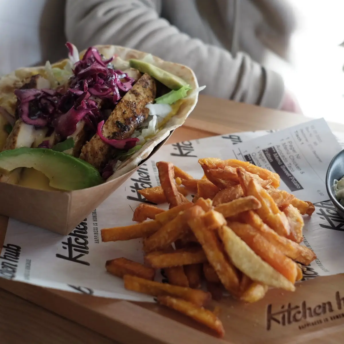 Chicken and Avocado Tacos with Sweet Potato Fries
