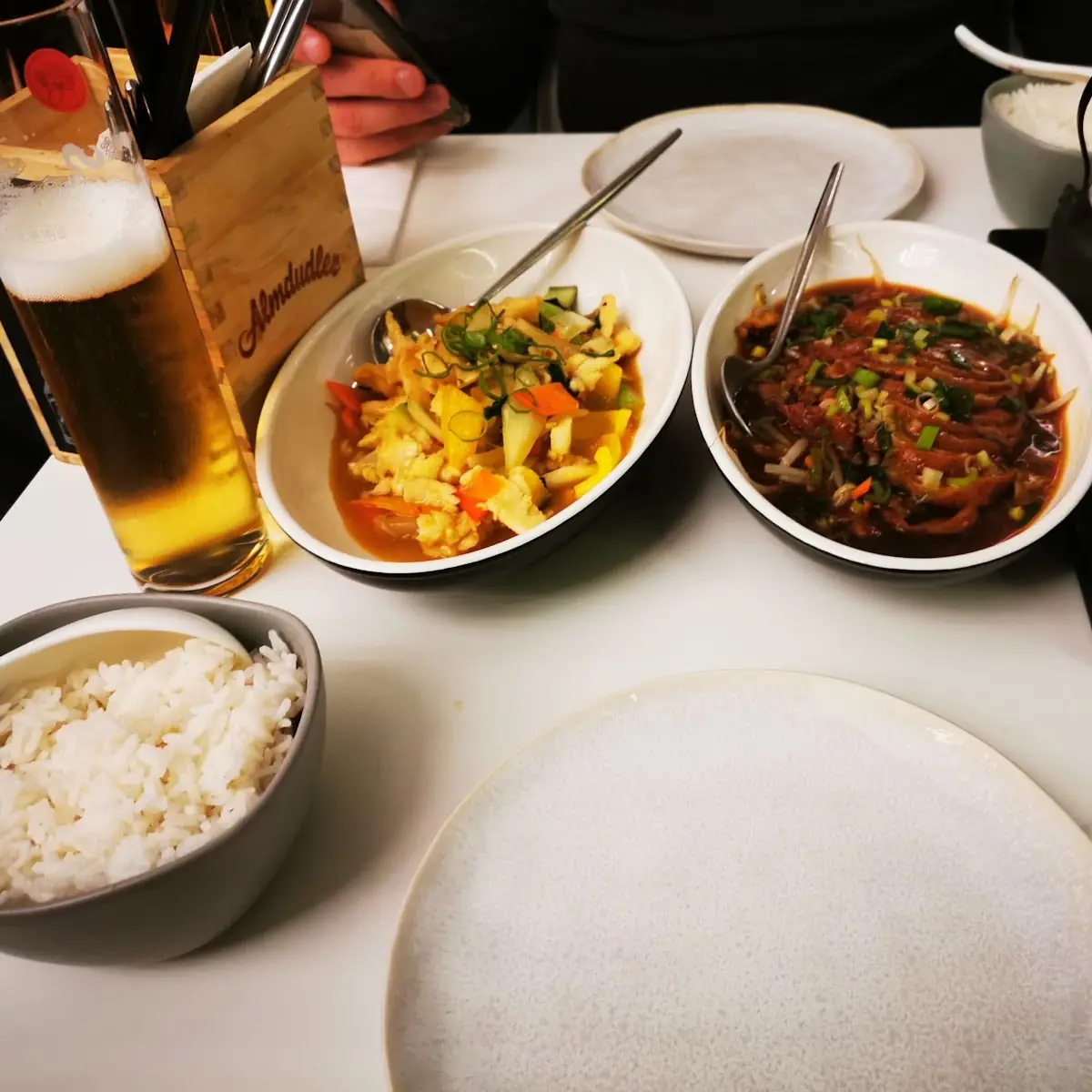 Reis Stiegl Bier Curry Huhn Ente Jasmin Tee