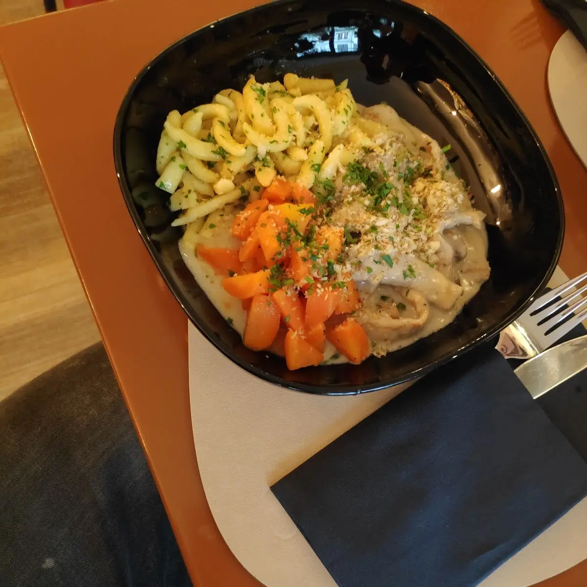 Pork Cheeks In A Yellow Carrot Cream Sauce With Spätzle