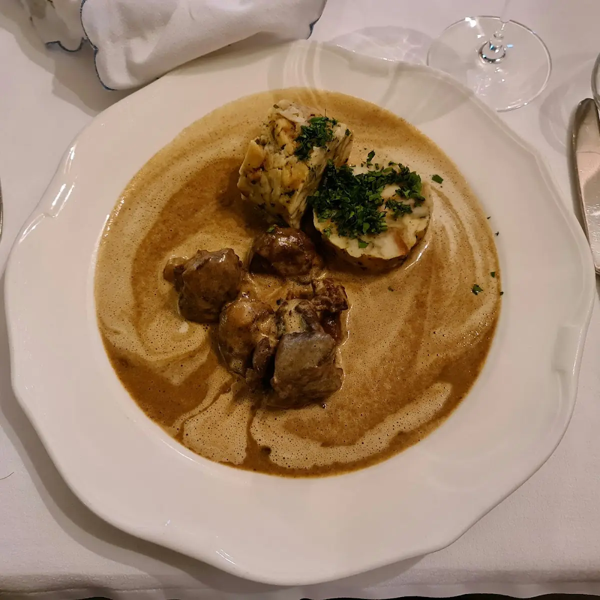 Goulash of Chanterelles Served with Roll Dumpling