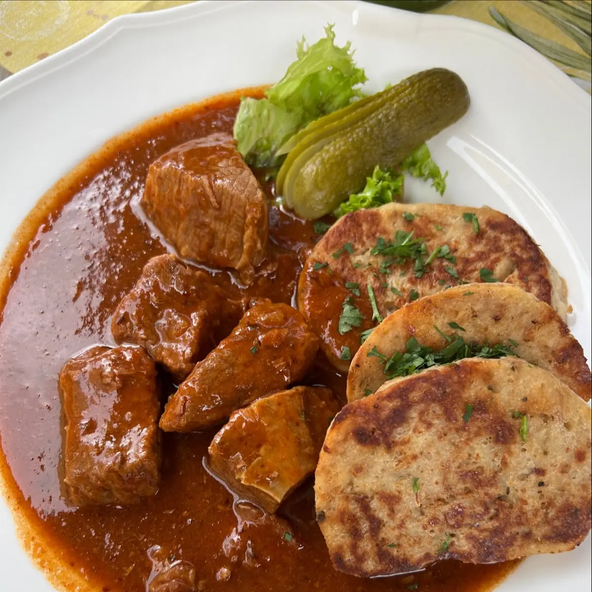 Classic Deer Ragout with Dumplings and Red Cabbage