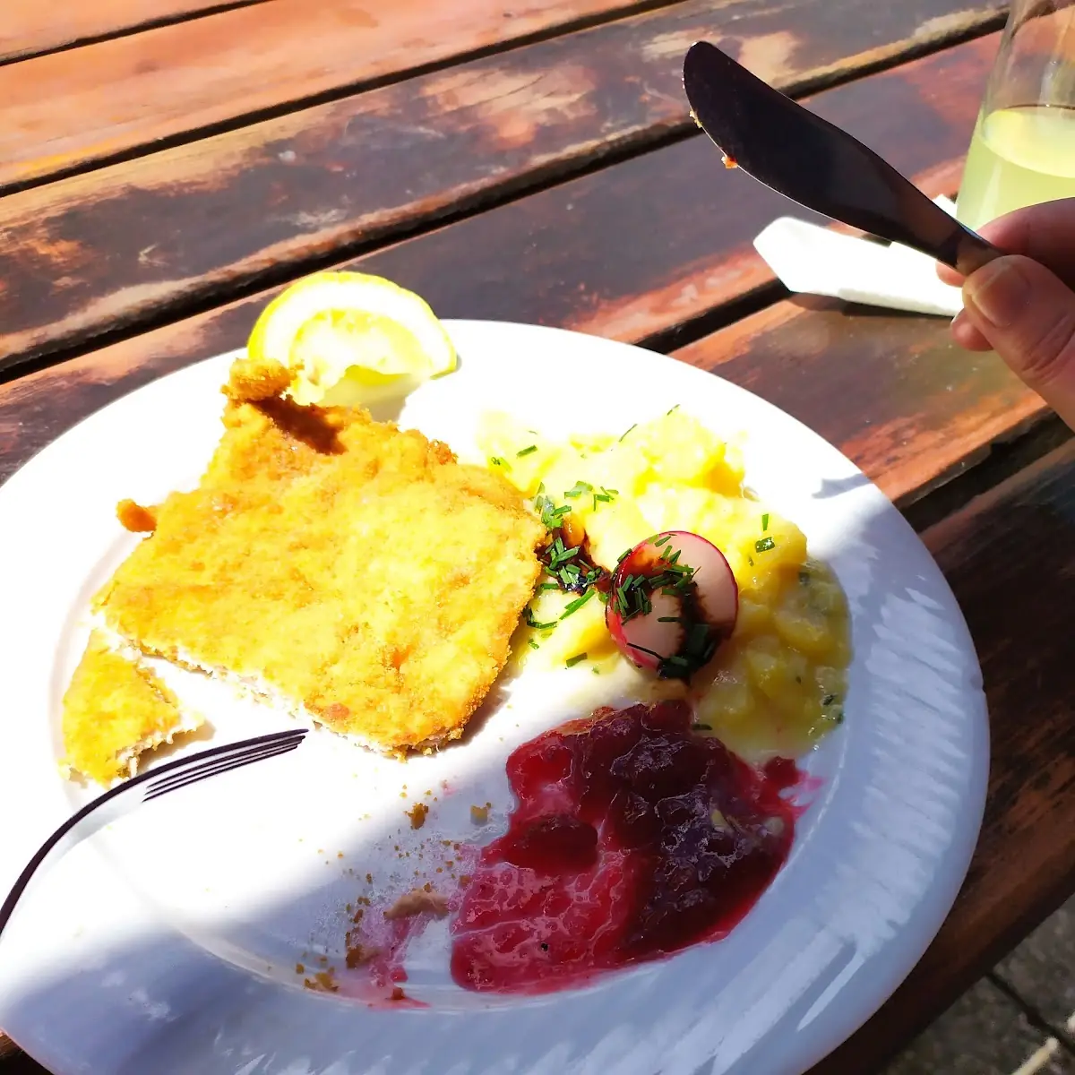 Kalbsschnitzel Mit Kartoffelsalat Und Preiselbeeren