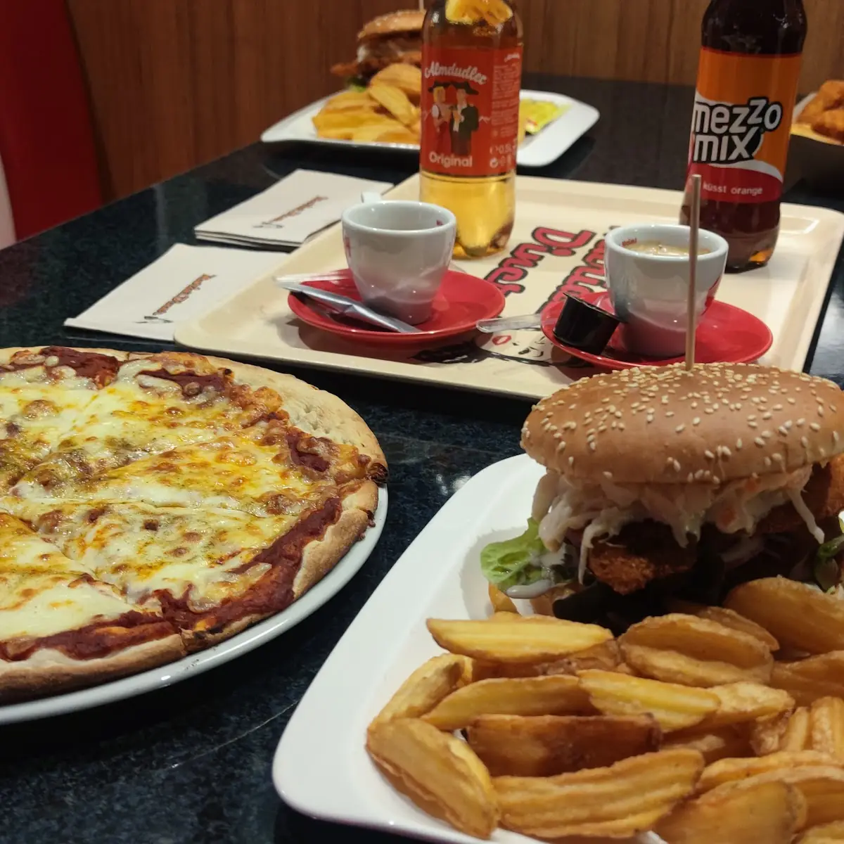 Pizza Margherita and Burger