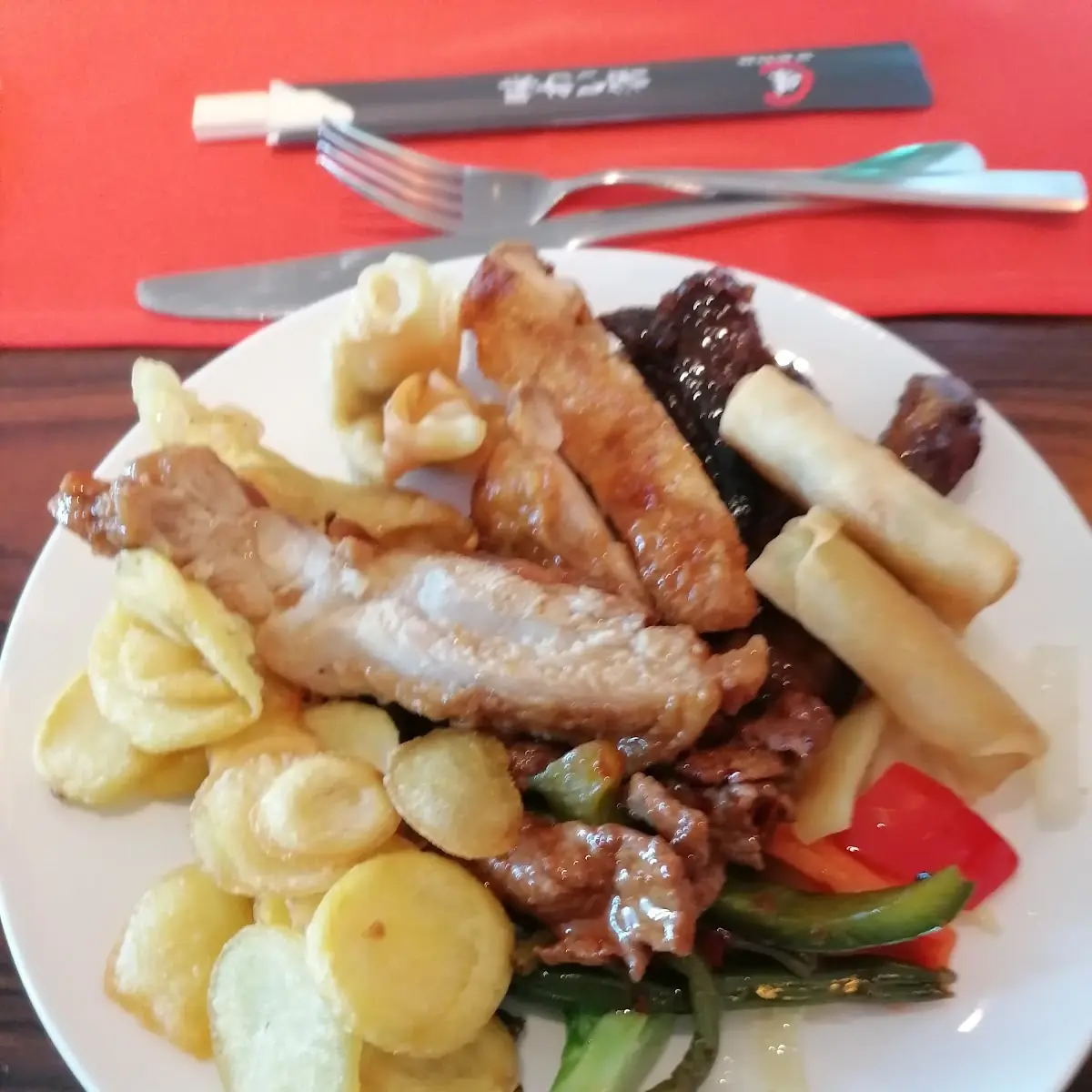 Mittagsbuffet Mit Gemüse Fleisch Reis Kartoffel