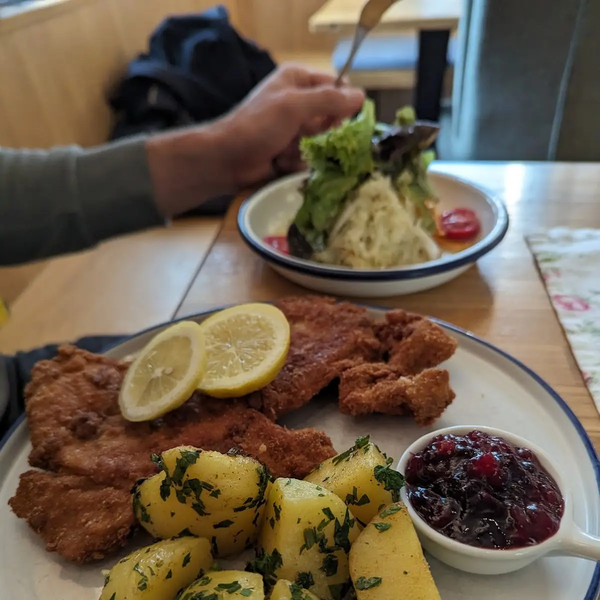 Grammelschnitzl Mit Erdäpfel Und Gemischten Salat