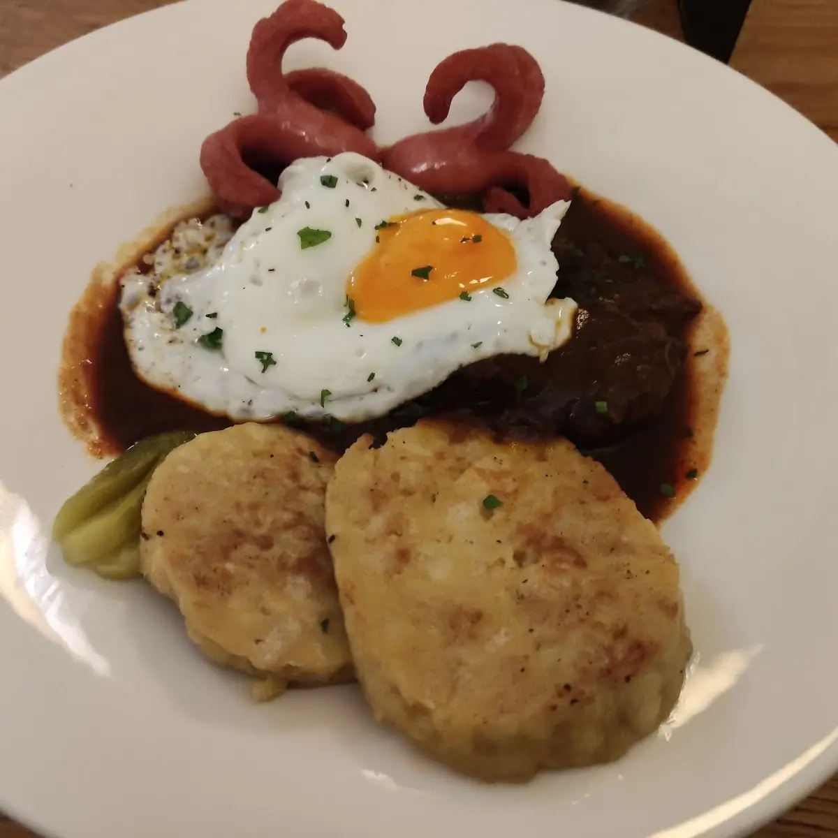 Roasted Bread Dumplings with Egg and Marinated Leaf Salad