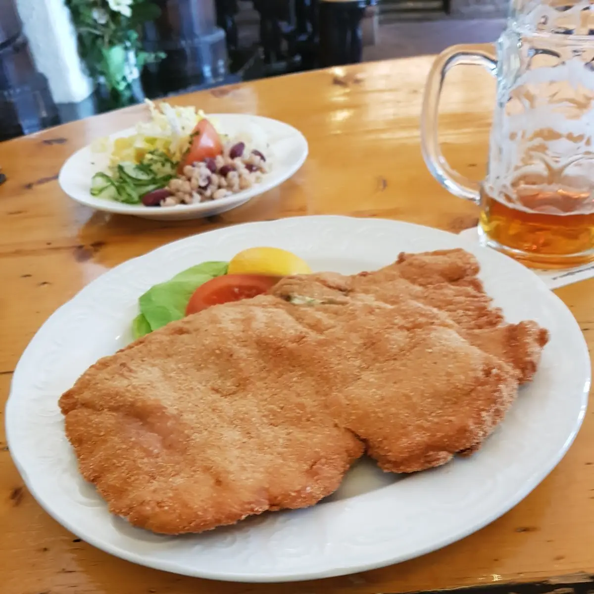 Hünerschnitzel Mit Pommes Und Mayonnaise Salat